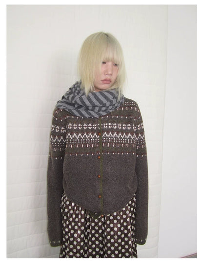 Coffee Diamond Knit Cardigan