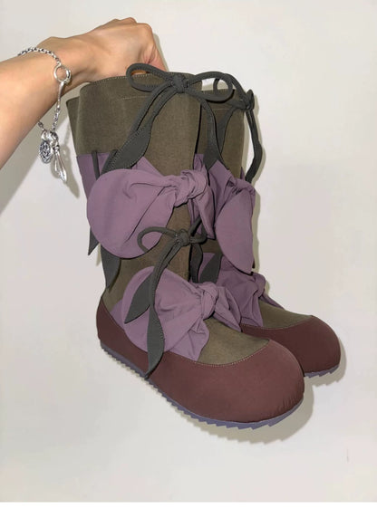 Round Toe Bow Detail Mid-Calf Boots product photo