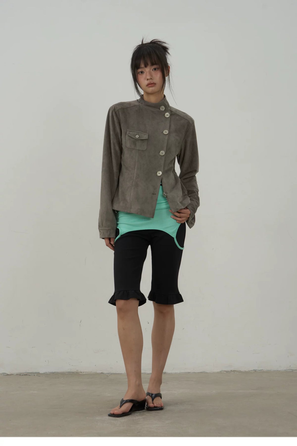 Asymmetric Button Faux Suede Jacket