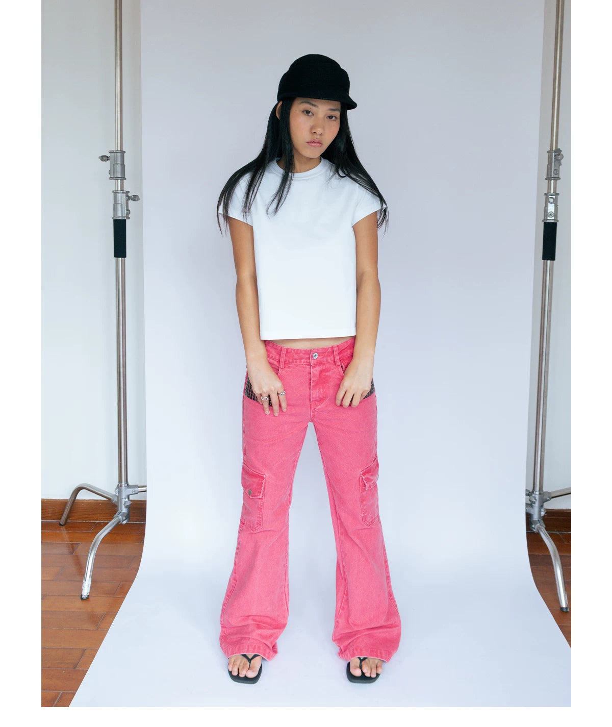 Pink Rivet Flare Cargo Pants product photo