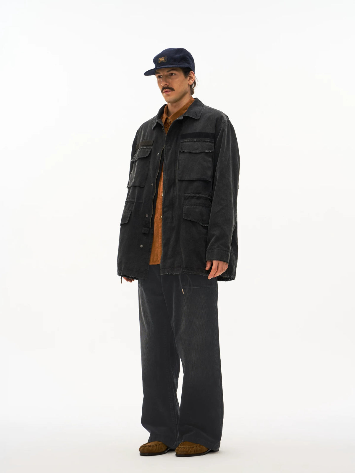 Washed Corduroy Wide Leg Pants in black