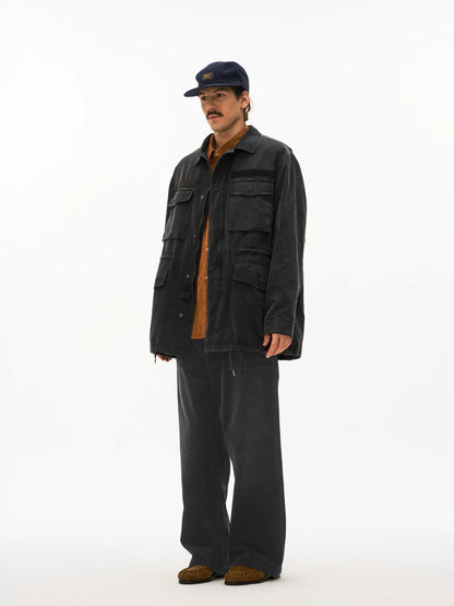 Washed Corduroy Wide Leg Pants in black