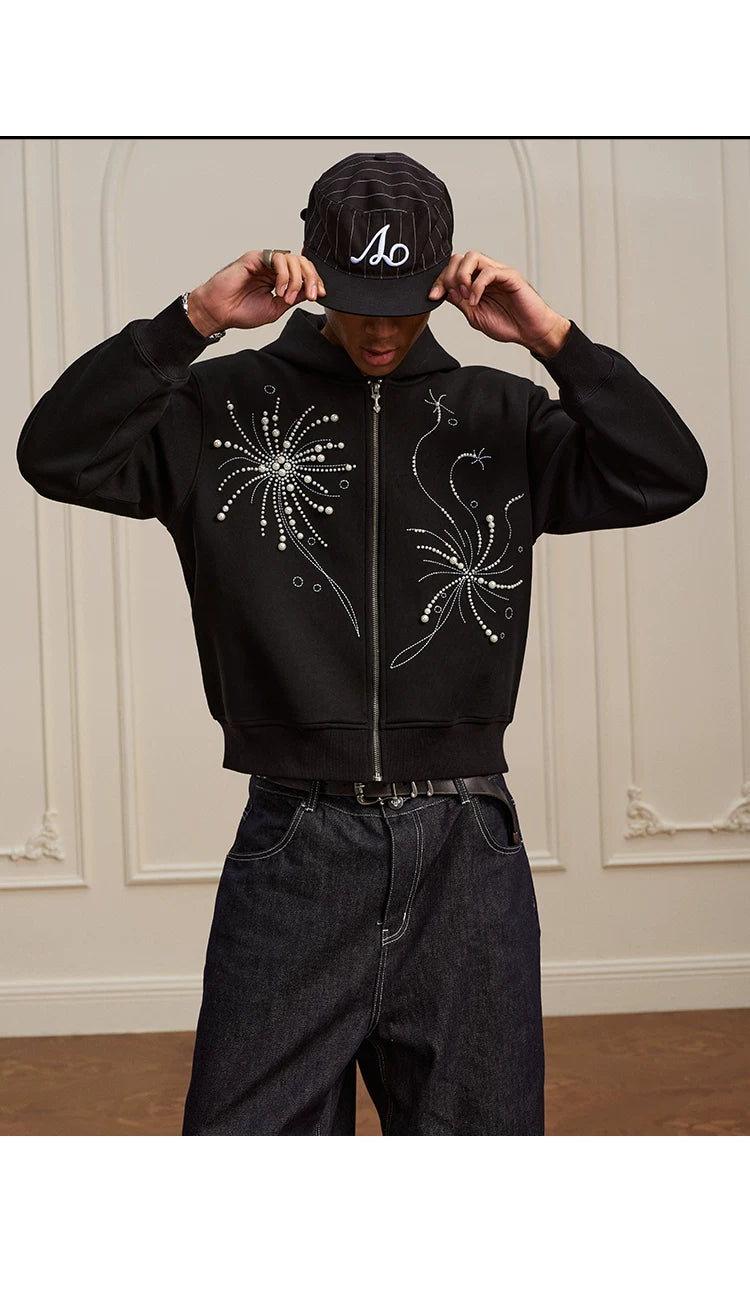 Pearl Embroidered Zip Hoodie