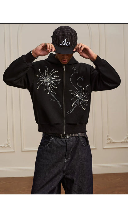 Pearl Embroidered Zip Hoodie