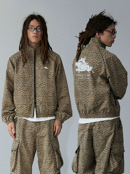 Leopard Print Stand Collar Jacket
