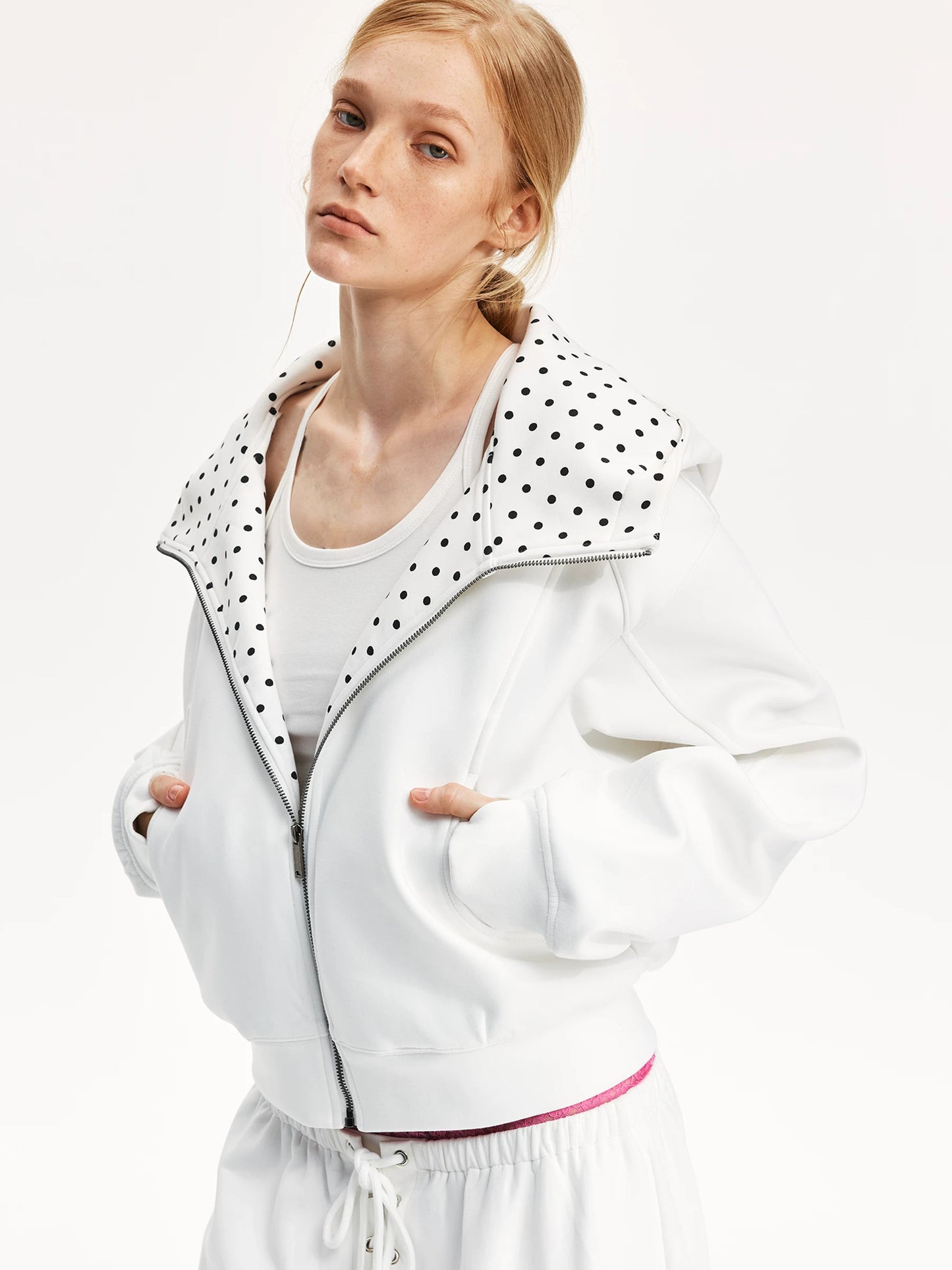 Polka Dot Colorblock Relaxed Hooded Sweatshirt