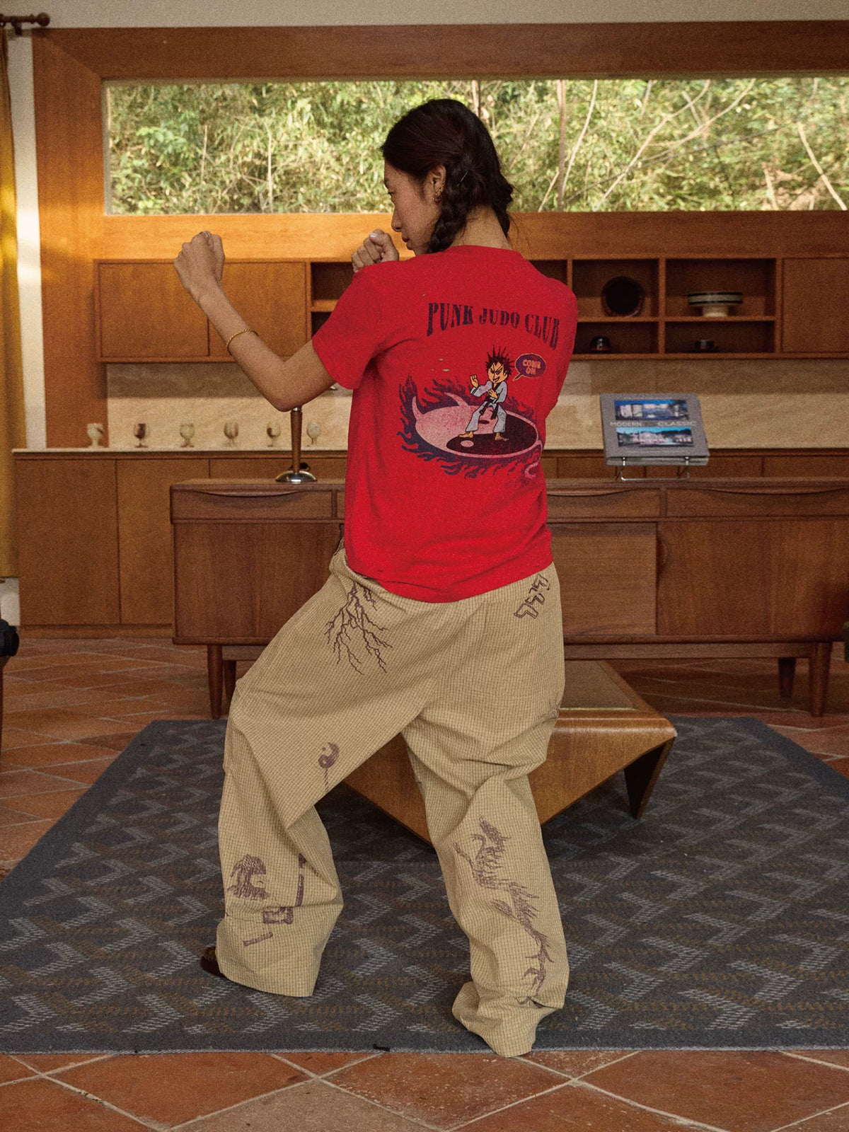 Hand-Drawn Print Wide-Leg Cargo Pants product photo