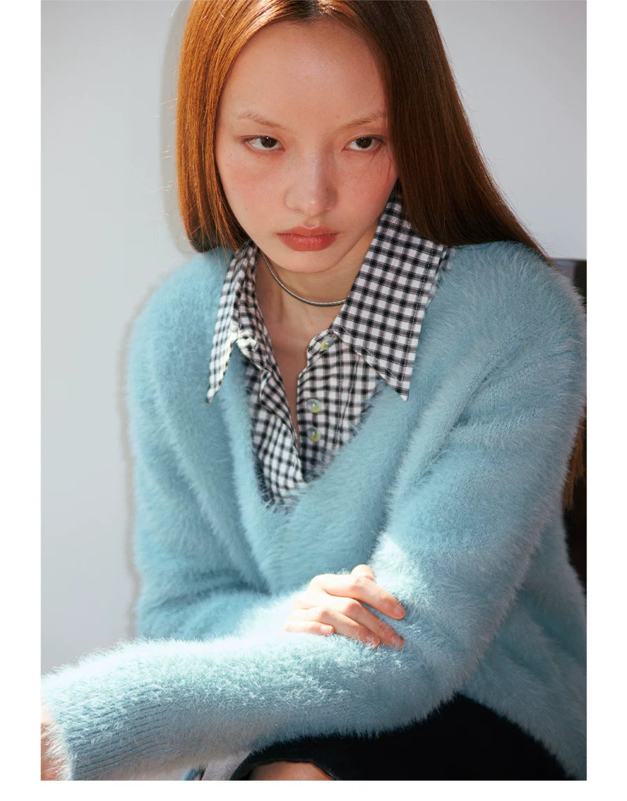 Soft Faux Mink Tie-Front V-Neck Cardigan