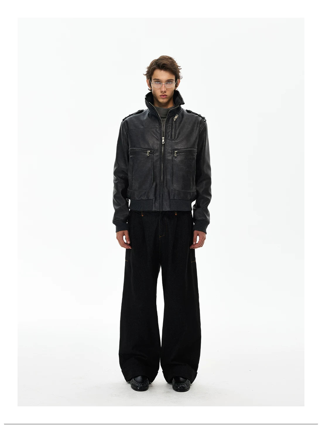 Distressed Black Leather-Look Jacket product photo