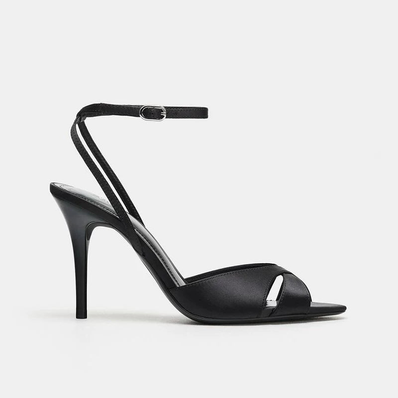 Women's Gold Open Toe Stiletto Ankle Strap Sandals