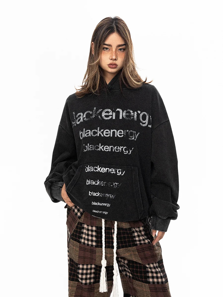 Washed Letter Print Hoodie