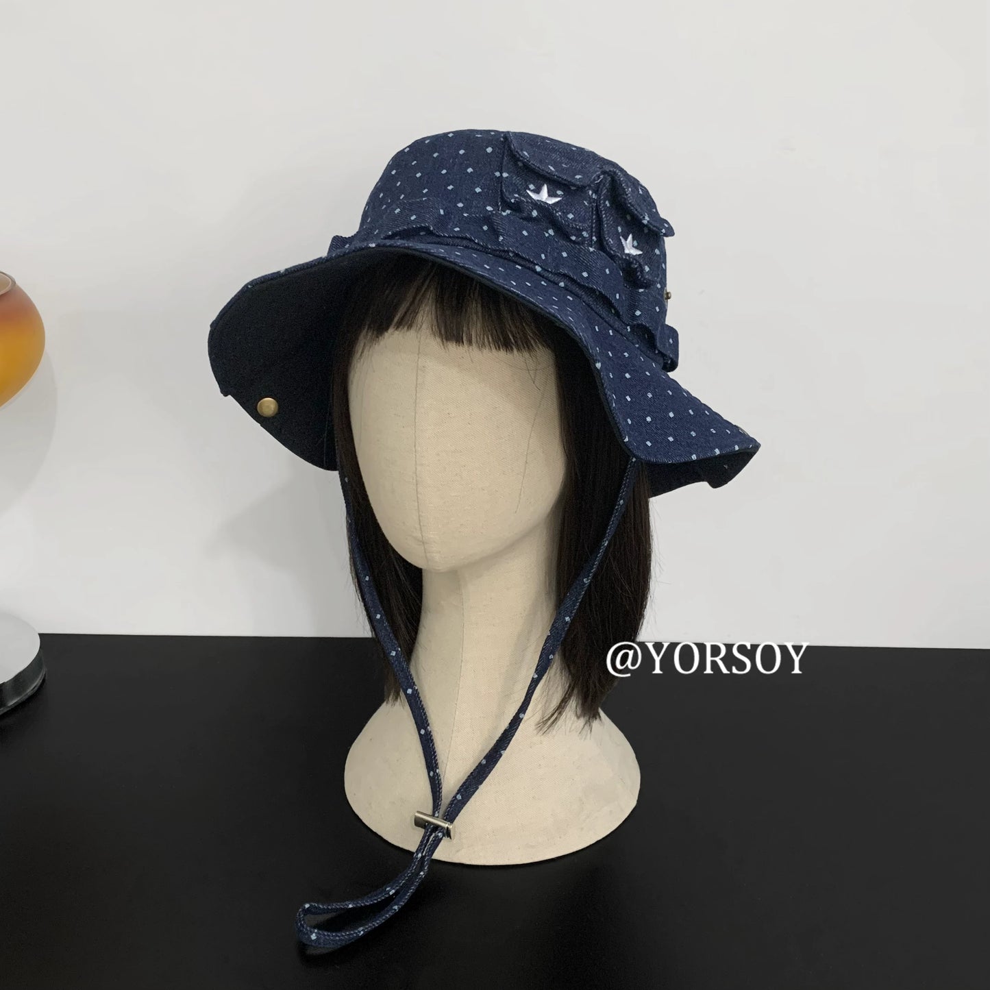 Women's Vintage Navy Star Bucket Hat – Adjustable Sun Protection Hiking, Camping & Fishing Hat