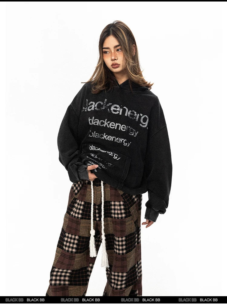 Washed Letter Print Hoodie