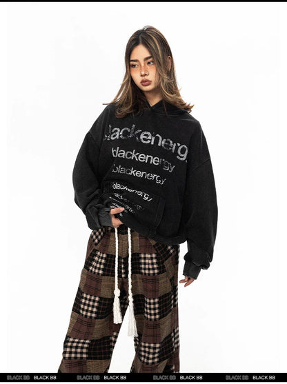 Washed Letter Print Hoodie