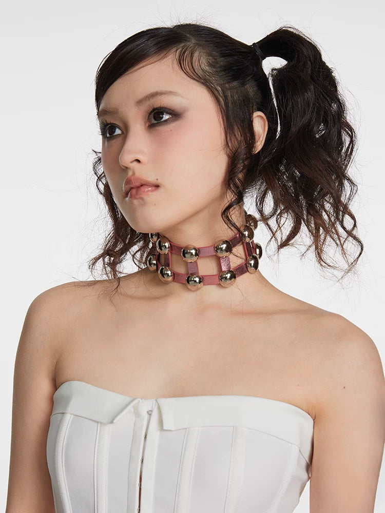 Three-Tone Adjustable Studded Choker worn view