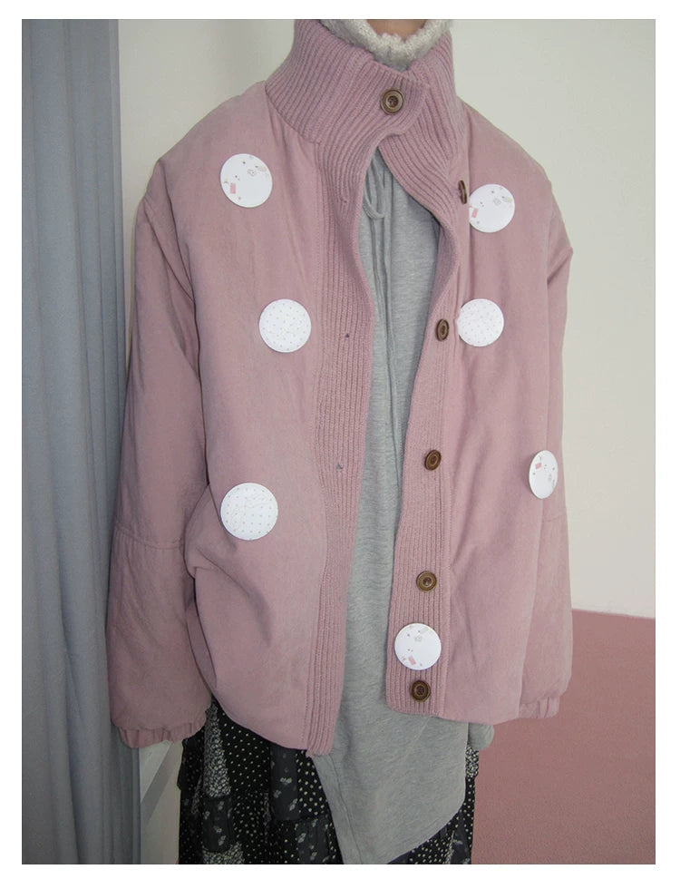 Smoke Pink Stand-Collar Quilted Jacket