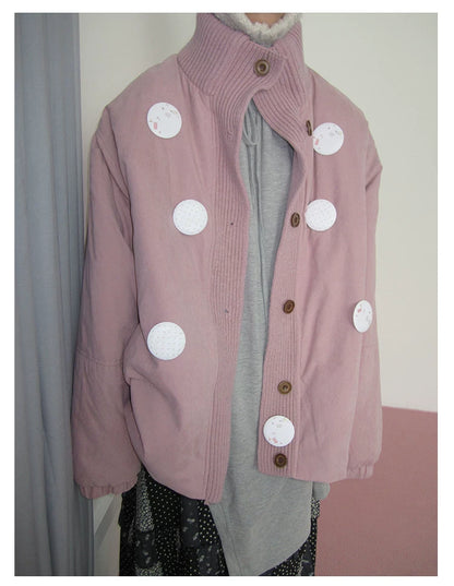 Smoke Pink Stand-Collar Quilted Jacket