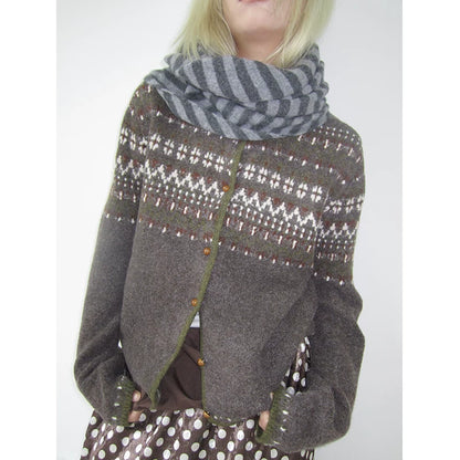 Coffee Diamond Knit Cardigan