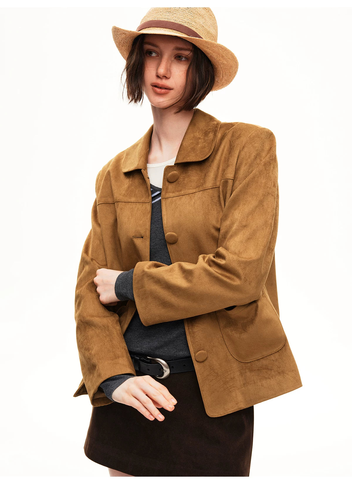 Suede-Effect Cropped Jacket