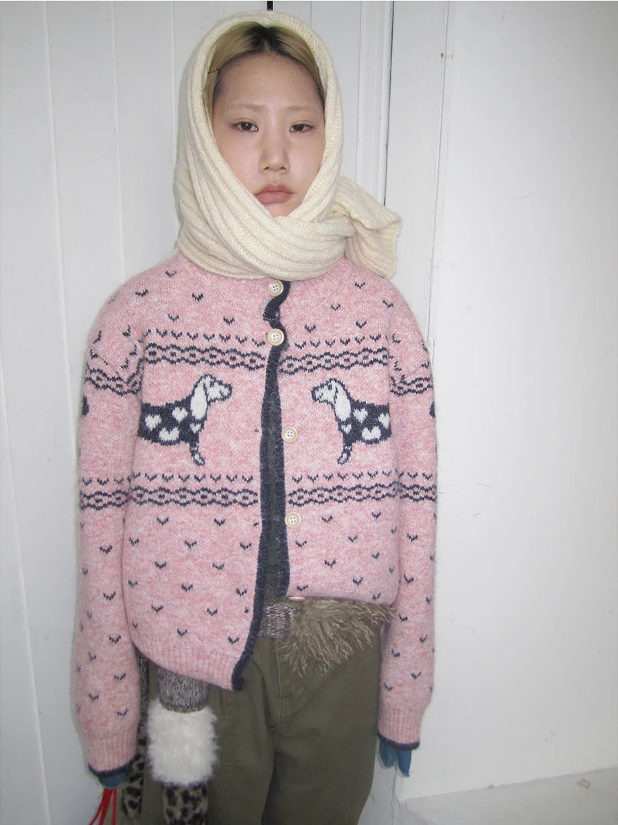 Dachshund Jacquard Knit Cardigan