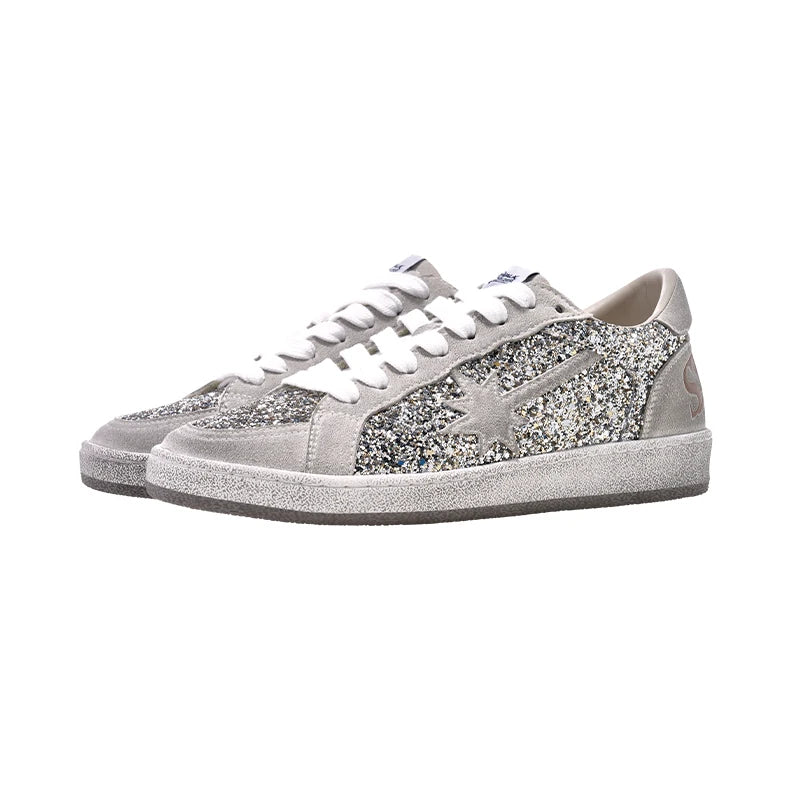Graue Glitzer-Meteor-Distressed-Sneaker
