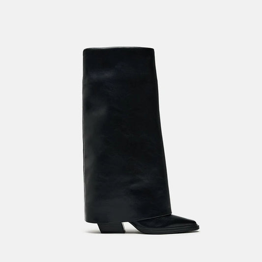 Women's Square Toe Wide-Shaft Block Heel Knee-High Boots