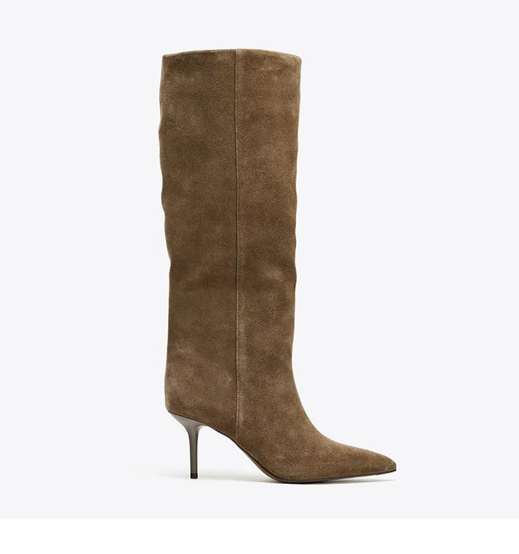 Women's Pointed Toe Stiletto Wide-Shaft Knee-High Boots