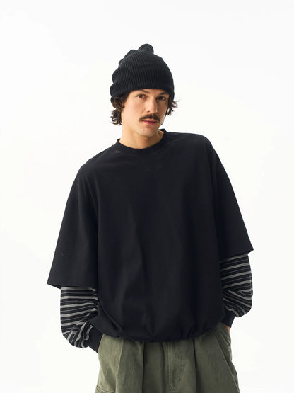 Striped Layered Long Sleeve T-Shirt in black