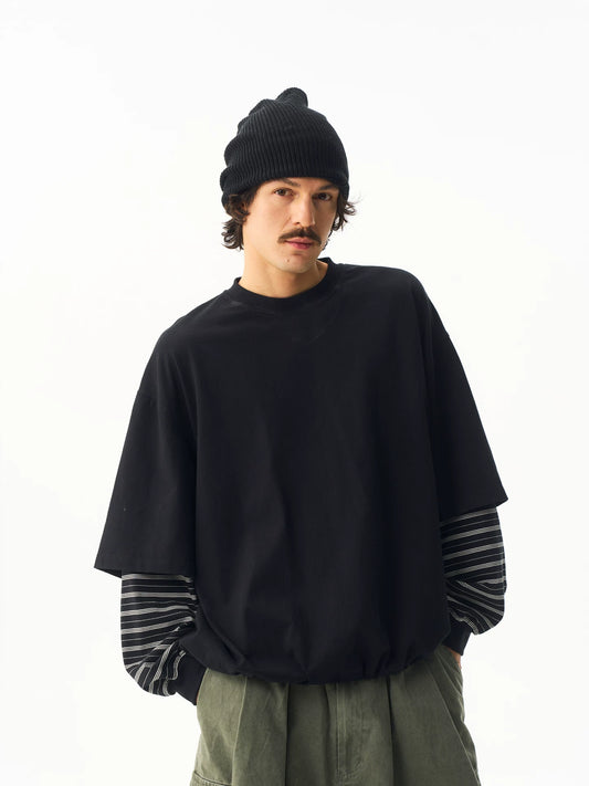 Striped Layered Long Sleeve T-Shirt in black