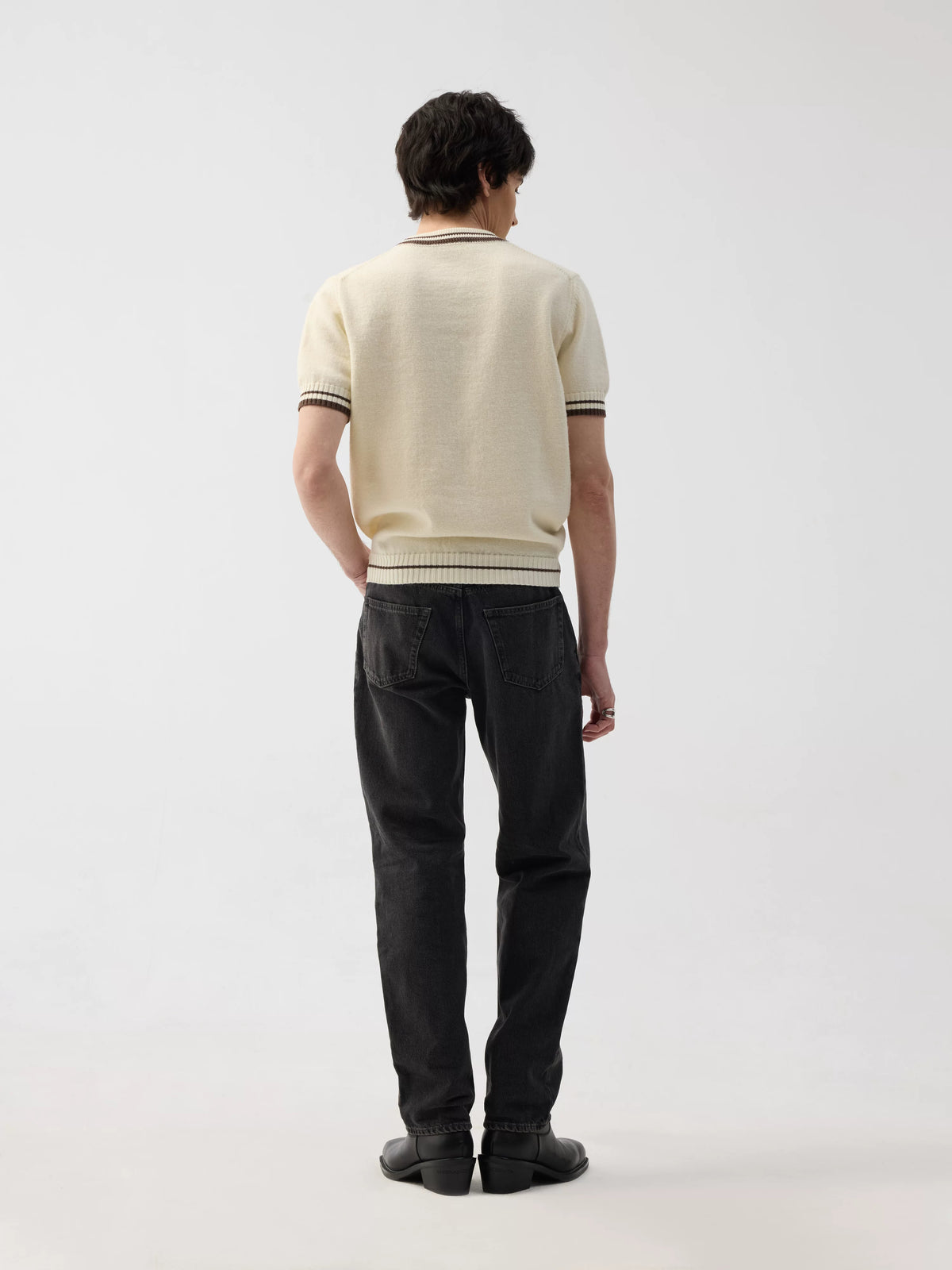 Contrast-Trim Knit Short-Sleeve Sweater