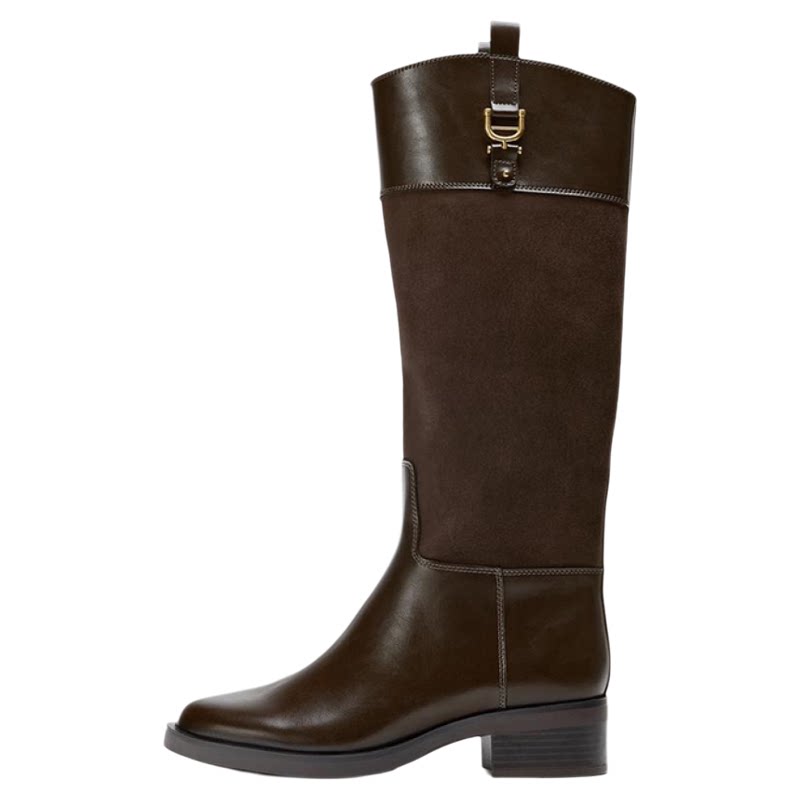 Women's Round Toe Block Heel Knee-High Boots