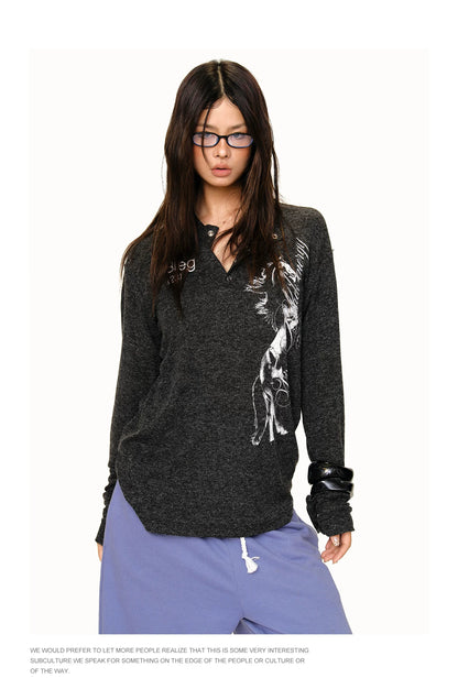 Graphic Henley Long Sleeve Shirt product photo