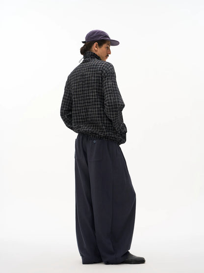 Textured Check Stand Collar Jacket in black