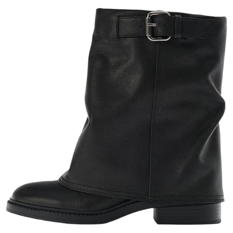 Women's Round Toe Wide-Shaft Block Heel Boots