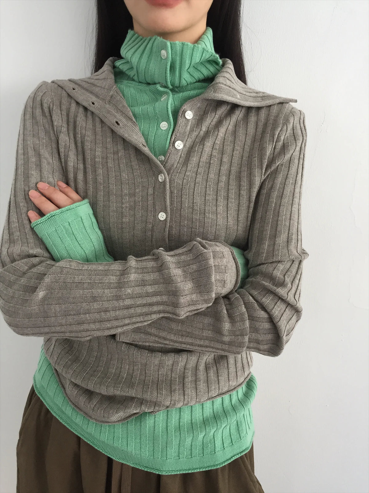 Ribbed Mock-Neck Knit Top