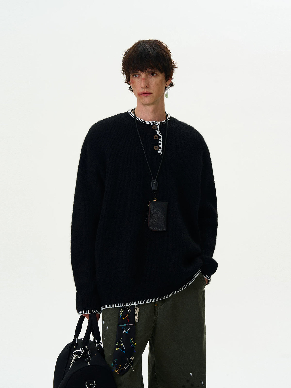 Unisex Vintage Henley Knit Sweater