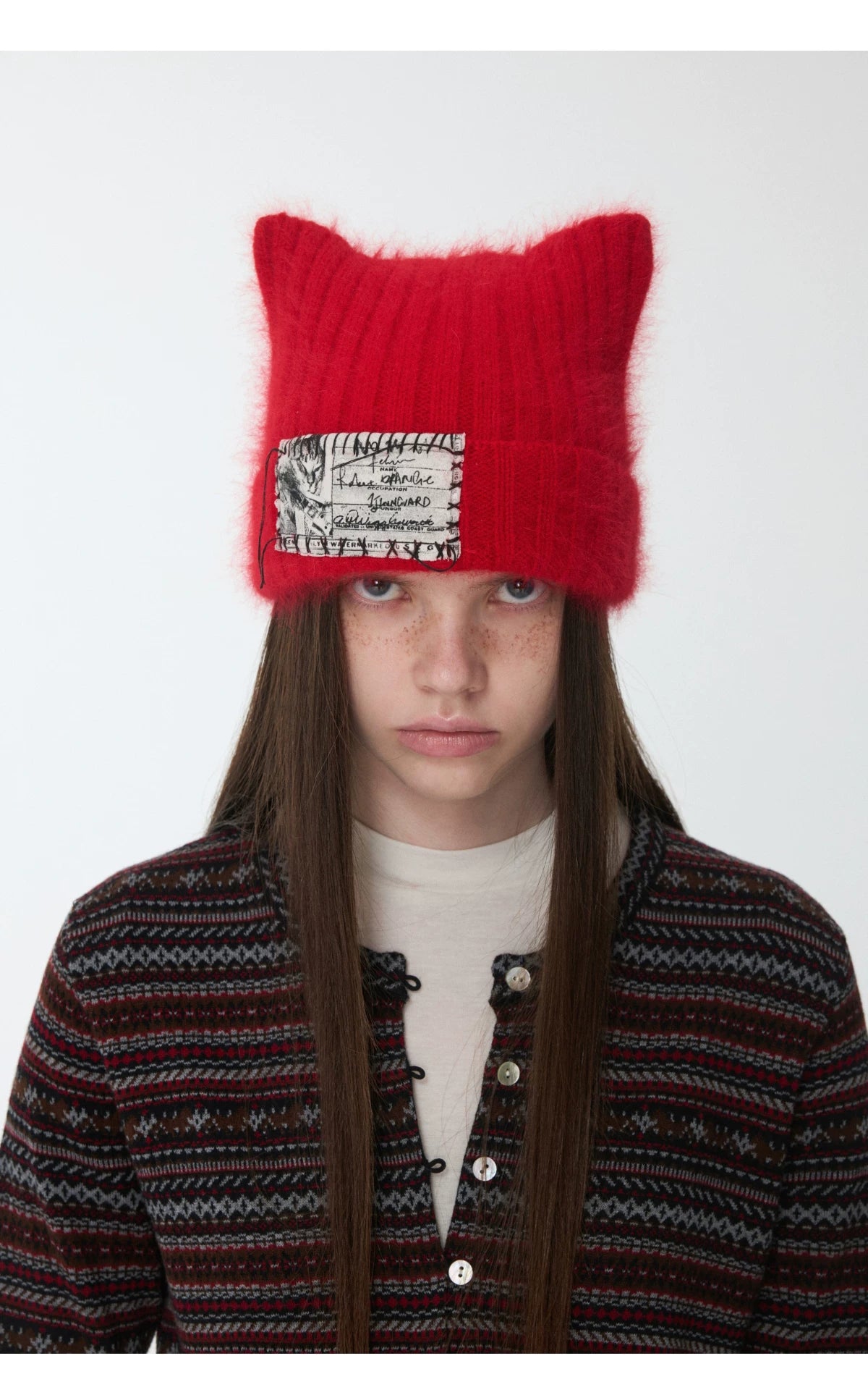 Cat Ear Faux Fur Knit Beanie with Hand-Sewn Label