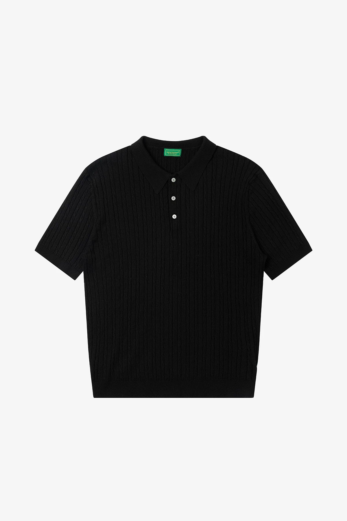 Relaxed Wool-Blend Cable Knit Polo Shirt