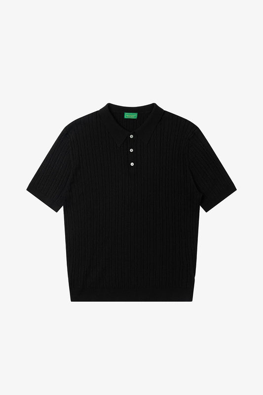 Relaxed Wool-Blend Cable Knit Polo Shirt