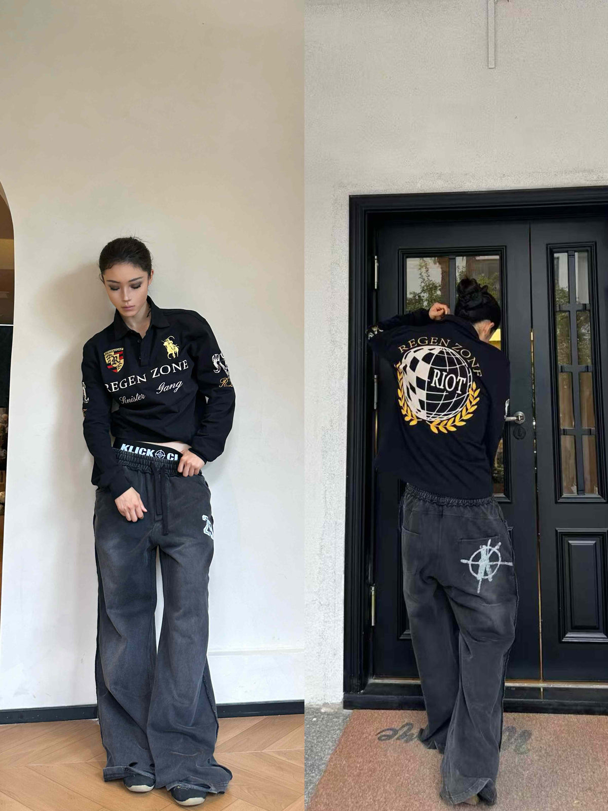 Gold-Embroidered Cinched-Waist Polo