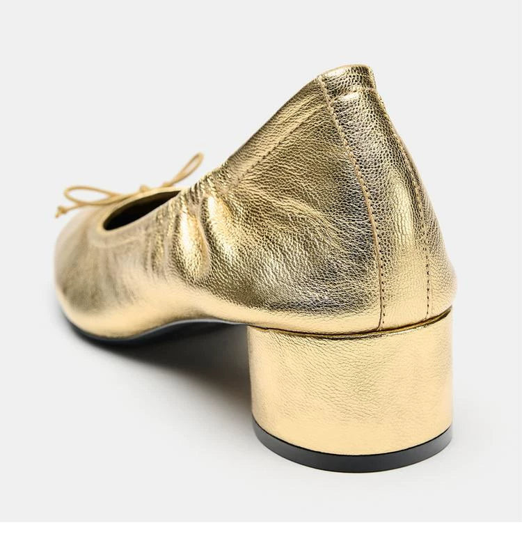 Women's Ruched Bow Block Heel Mary Jane Shoes