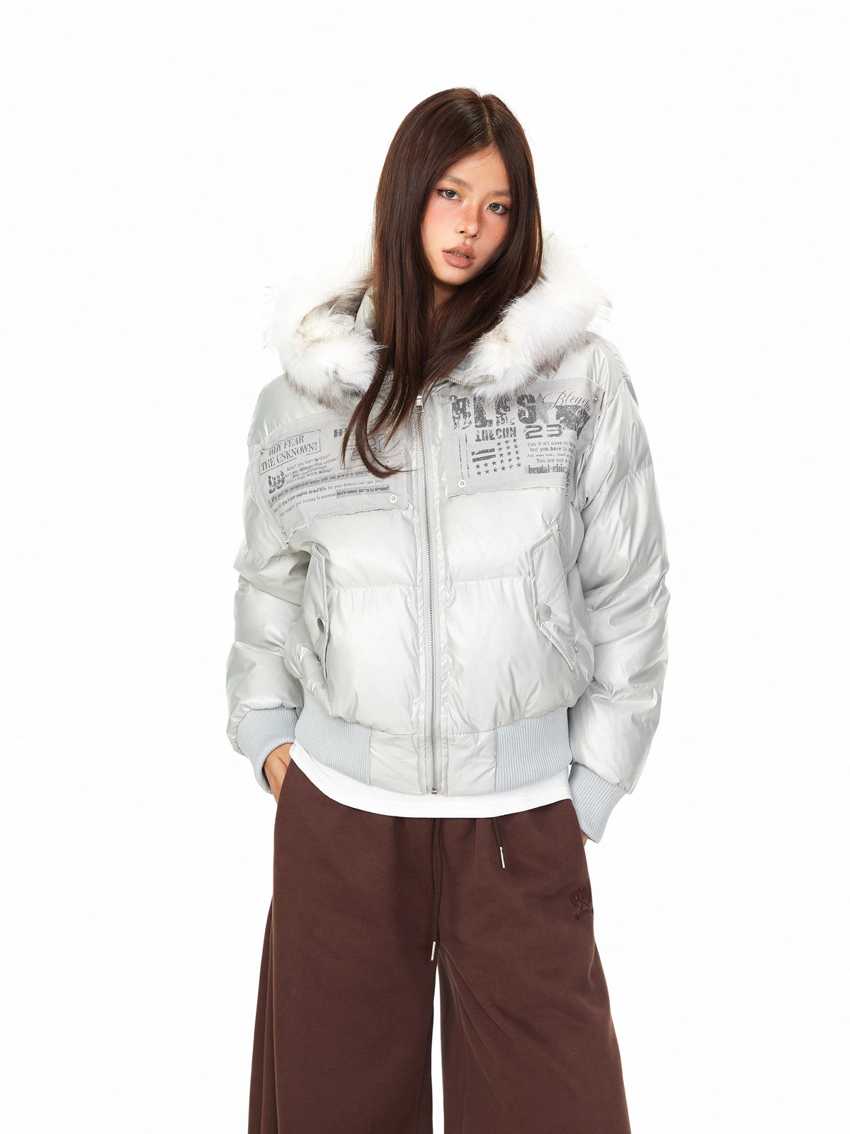 Faux Fur Collar Puffer Jacket product view
