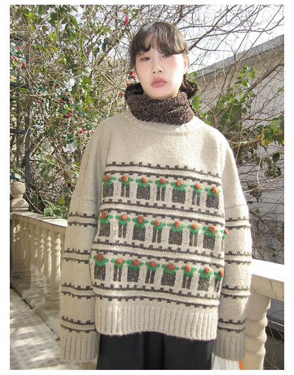 Fair Isle Striped Crew-Neck Sweater