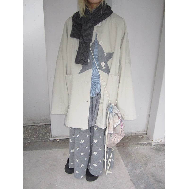 Star Print Mid-Length Button Cardigan