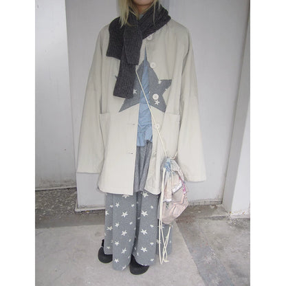 Star Print Mid-Length Button Cardigan