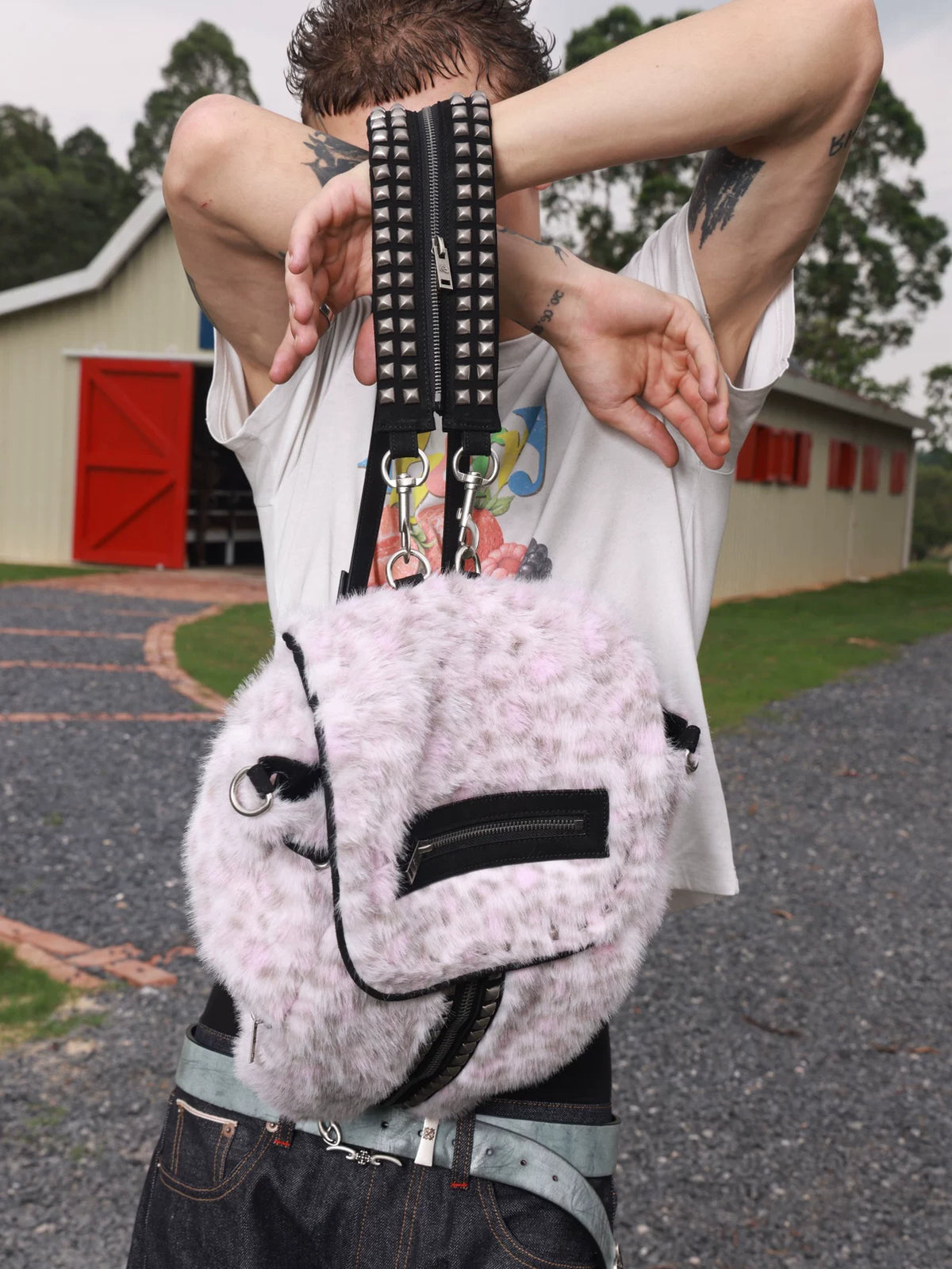 Archive Leopard Faux Fur & Suede Studded Backpack