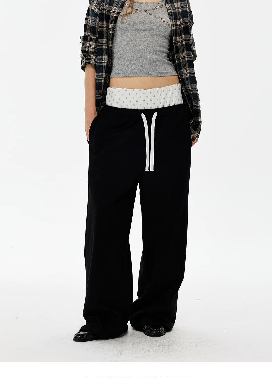 Polka Dot Waist Wide-Leg Sweatpants product photo