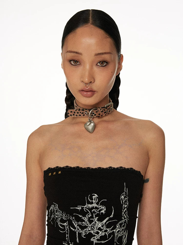 Leopard Print Heart Pendant Choker worn view