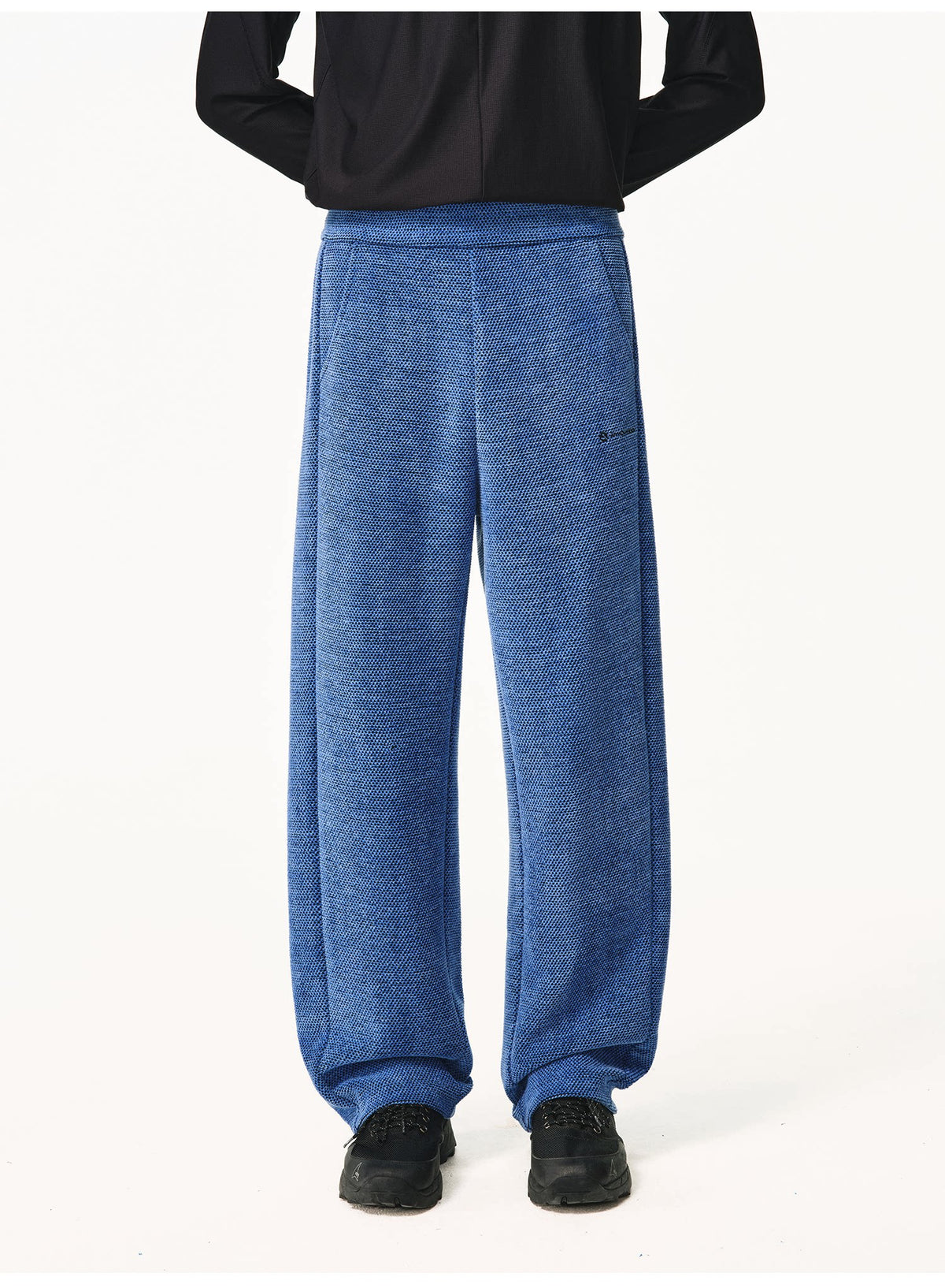 Sea blue waffle-knit pants, back view