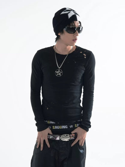 Split Black and White Star Faux Mohair Beanie on model